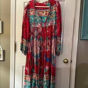 Floral Bohemian Maxi Dress - Red and Green